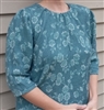 Ladies Peasant Blouse Teal Jacquard floral cotton S 6 8 Petite