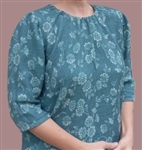 Ladies Peasant Blouse Teal Jacquard floral cotton S 6 8 Petite