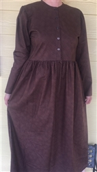 Ladies Victorian Day Dress Dark Brown Floral cotton size 22