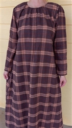 Ladies Nightgown Organic Brown Flannel plaid cotton M 10 12