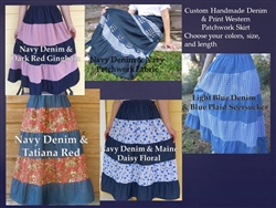 Ladies Skirt 5 Tiered Cotton Custom Western Denim Patchwork all sizes