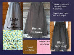 Ladies Skirt A-line Corduroy with Ruffle Custom all sizes