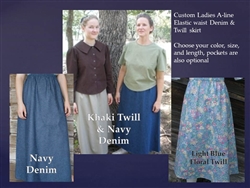 Ladies A-line Skirt Custom made Denim or Twill all sizes