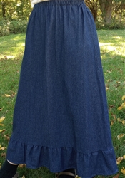 Ladies A-line Skirt Navy Blue Jean Denim with Ruffle size M 10 12