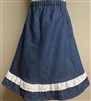 Girl A-line Skirt Navy Denim with White Eyelet Lace & Ruffle size 5