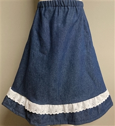 Girl A-line Skirt Navy Denim with White Eyelet Lace & Ruffle size 5