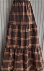 Girl Tiered Skirt Cocoa Brown Plaid Flannel Organic cotton L 12 14 X-long