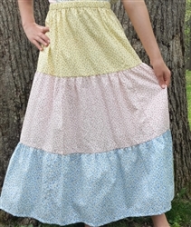 Girl Tiered Skirt Patchwork Pastel Florals cotton size L 12 14