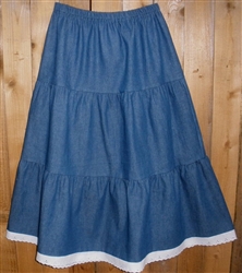 Girl Tiered Skirt in Denim with Lace all sizes