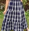 Ladies Skirt 3 Tiered Navy Blue Plaid cotton size L 14 16