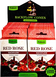 Wholesale Tulasi Red Rose Backflow Cones 10 Cones/Pack (12/Box)