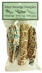 Wholesale Mini Smudge Sampler 4"L  (White Sage,  Shasta Sage, Yerba Santa) (Pack of 3)