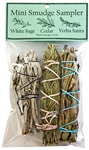 Wholesale Mini Smudge Sampler 4"L  (White Sage, Cedar, Yerba Santa) (Pack of 3)