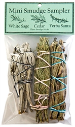 Wholesale Mini Smudge Sampler 4"L  (White Sage, Cedar, Yerba Santa) (Pack of 3)