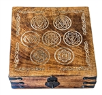 Wholesale Wooden Carved Box - 7 Chakra Antiqued 6"x 6"