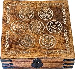 Wholesale Wooden Carved Box - 7 Chakra Antiqued  7.5"x 7.5"