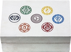 Wholesale Wooden Carved Box - 7 Chakra White 4"x 6"