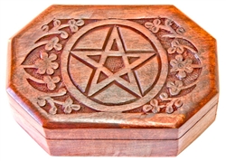 Wholesale Wooden Pentacle Carved Hexagonal Box 4"x6"