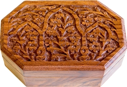 Wholesale Wooden Floral Carved Hexagonal Box 4"x6"