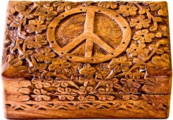 Wholesale Wooden Peace Sign Carved Box 4"x 6"