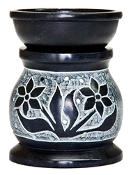 Wholesale Black Soapstone Flower Carved Aroma Lamp 3.5"H