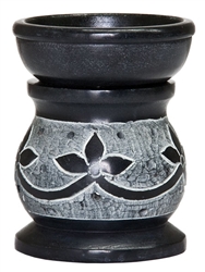 Wholesale Black Soapstone Leaf Carved Aroma Lamp 3.5"H
