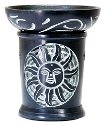 Wholesale Black Soapstone Sun Carved Aroma Lamp 4.5"H