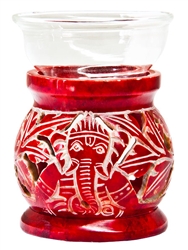 Wholesale Red Soapstone Ganesh Carved Aroma Lamp 4"H