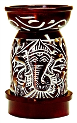 Wholesale Brown Soapstone Ganesh Carved Aroma Lamp 5"H