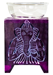 Wholesale Violet Soapstone Ganesh Carved Aroma Lamp 5"H
