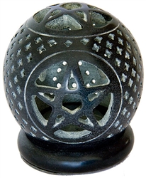 Wholesale Black Soapstone Globe Pentacle Candle Burner 3.5"H