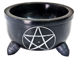 Wholesale Black Soapstone Pentacle Charcoal Burners 4"D, 2.25"H