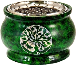 Wholesale Green Soapstone Tree of Life Charcoal Burner 4"D, 4"H