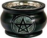 Wholesale Black Soapstone Pentacle Charcoal Burner 4"D, 4"H