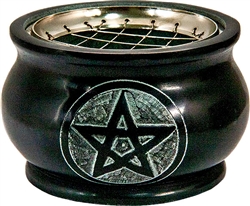 Wholesale Black Soapstone Pentacle Charcoal Burner 4"D, 4"H