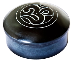 Wholesale Om Black Soapstone Box 4"D, 2"H