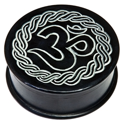 Wholesale Om with Celtic Knot Black Soapstone Box 4"D, 2"H