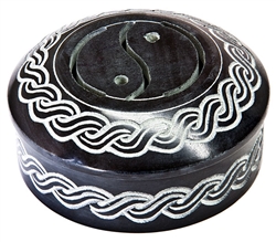 Wholesale Yin Yang with Celtic Knot Black Soapstone Box 4"D, 2"H