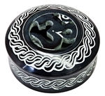 Wholesale Om with Celtic Knot Black Soapstone Box 4"D, 2"H