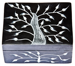 Wholesale Tree of Life Black Soapstone Box 4"x4"