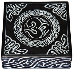 Wholesale Om with Celtic Knot Black Soapstone Box 5"x5"