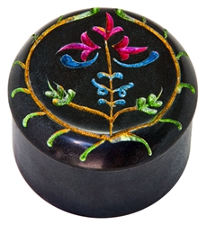 Wholesale Floral Black Soapstone Box 2.5"D, 2"H