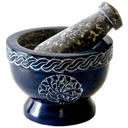 Wholesale Blue Soapstone Tree of Life Mortar and Pestle 3 1/2" D, 2.5" H