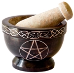 Wholesale Brown Soapstone Pentacle Mortar and Pestle 3 1/2' D, 2/1/2" H