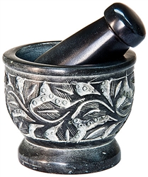 Wholesale Black Soapstone Carved Mortar & Pestle 3"D, 2.5"H