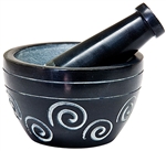 Wholesale Black Soapstone Spiral Mortar & Pestle 4"D, 2.5"H