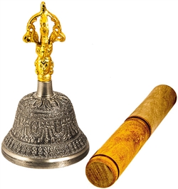 Wholesale Tibetan Altar Bell - Nickel & Gold 6.2"H