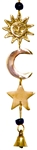 Wholesale Brass Wind Chime With Beads - Sun, Moon & Star 9"L