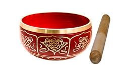 Wholesale 8 Lucky Symbols Brass Tibetan Singing Bowl - Red 4"D