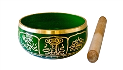Wholesale 8 Lucky Symbols Brass Tibetan Singing Bowl - Green 4"D